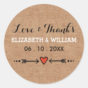 Adesivo Doces e setas cor-de-rosa Burlap Love and Obrigado