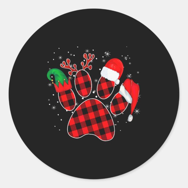 Adesivo Dog Paws Christmas Buffalo Plaid Paw Santa Elf Rei (Frente)