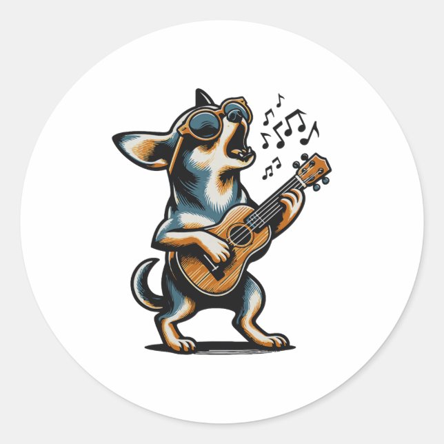 Adesivo Dog Playing Guitar Singing Chihuahua Funny Dog Mar (Frente)