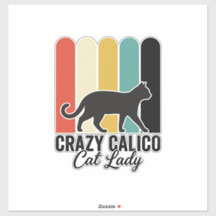 Adesivo Doida Senhora do Gato Calico Vintage Retro Design