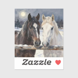 Adesivo Dois Cavalos numa Fazenda Nevada ao Luar
