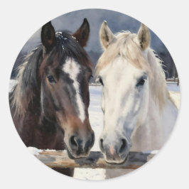 Adesivo Dois Cavalos numa Fazenda Nevada sob a Luz da Lua 