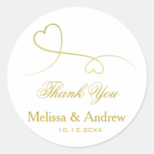 Adesivo Dois Corações Dourados Elegantes  Casamento 'Obr