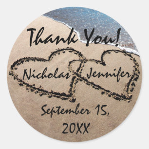 Adesivo Dois corações no obrigado da areia você sela