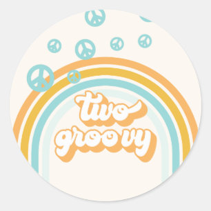 Adesivo DOIS Garoto Retro Groovy Aniversário de 2 Anos
