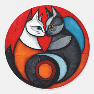 Adesivo Dois Gatos em Desenho Circular Vibrante