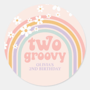 Adesivo dois Groovy Pastel arco-íris aniversário de 2 anos