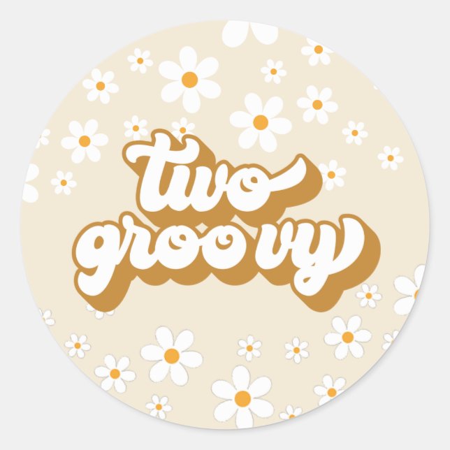 Adesivo Dois Groovy Retro Daisy 2º Aniversário (Frente)