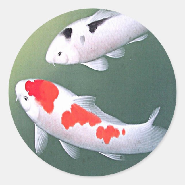 Adesivo Dois Koi, Impressão de Woodblock Japonês (Frente)
