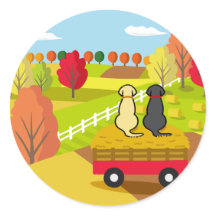 Dois Labradores no carrinho de feno no Cartão post