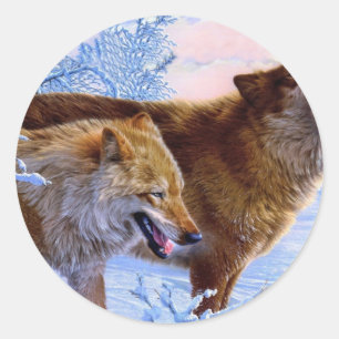 Adesivo Dois lobos na pintura de neve
