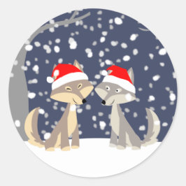 Adesivo Dois lobos no palito de Natal de inverno