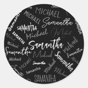 Adesivo Dois nomes casal padrão monograma cinza preta bran