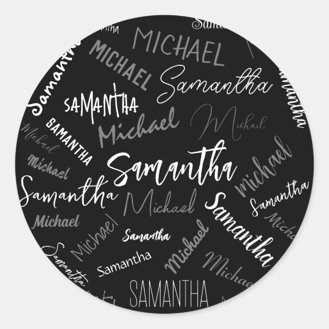 Adesivo Dois nomes casal padrão monograma cinza preta bran (Frente)