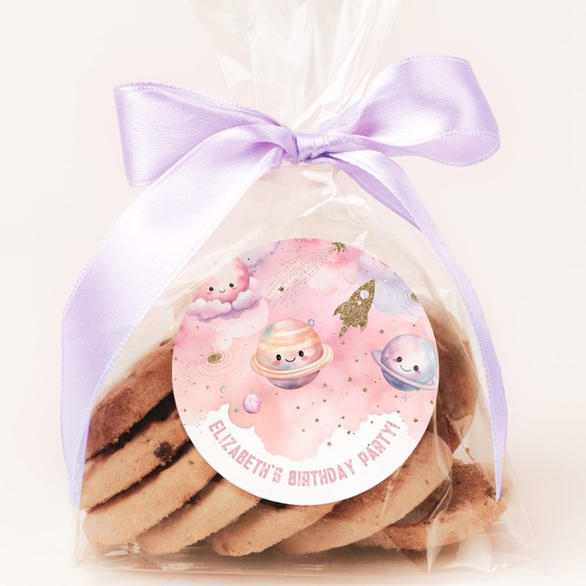 Adesivo Dois para a Menina da Lua rosa Aniversário no Espa (Criador carregado)