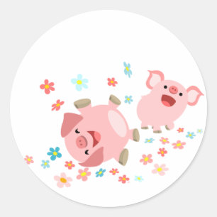 Adesivo Dois porcos bonitos dos desenhos animados na