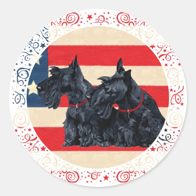 Adesivo Dois Scottish Terriers Patrióticos (Frente)