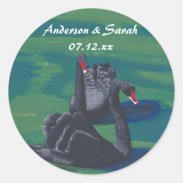 Adesivo Dois Swans Negros Nadando Vinheta Personalizada