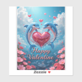 Adesivo Dolphin Rose Valentine Romantic Ocean Love 