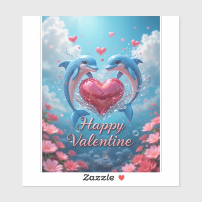 Adesivo Dolphin Rose Valentine Romantic Ocean Love  (Folha)