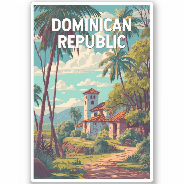 Adesivo Dominican Republic Illustration Travel Art Vintage (Frente)