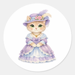 Adesivo Dona de Gato Fofo em Vestido Vitoriano Roxo