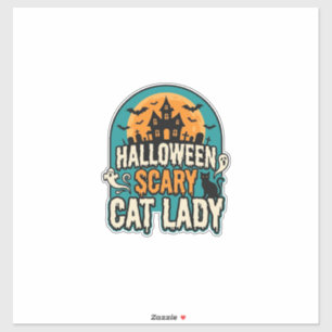 Adesivo Dona do Gato de Halloween Assustadora Vintage Casa