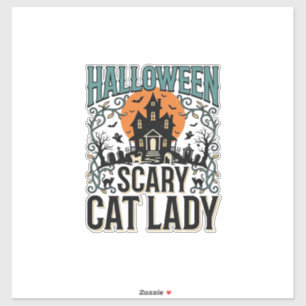 Adesivo Dona do Gato de Halloween Casa Assombrada Assustad