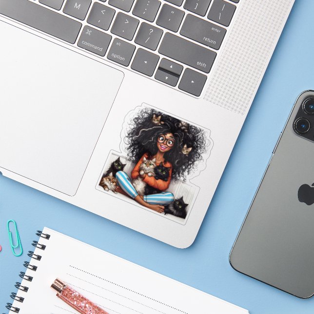 Adesivo Dona dos Gatos Maluca  (Notebook com iPhone)