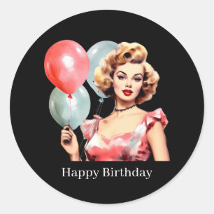 Adesivo Dona vintage fofa personalizável de aniversário