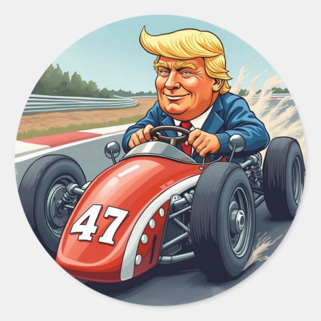 Adesivo Donald Trump, campeão de corrida de carros (Frente)