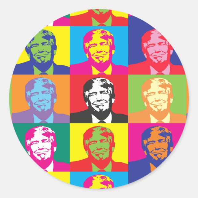 Adesivo Donald Trump Pop Art Round Sticker (Frente)