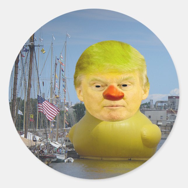 Adesivo Donald Trump Rubber Yellow Duck Round Sticker (Frente)
