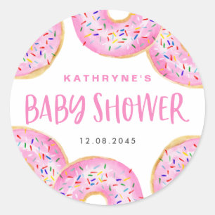 Adesivo Donuts Baby Sprinkle com Glacê Rosa em Aquarela