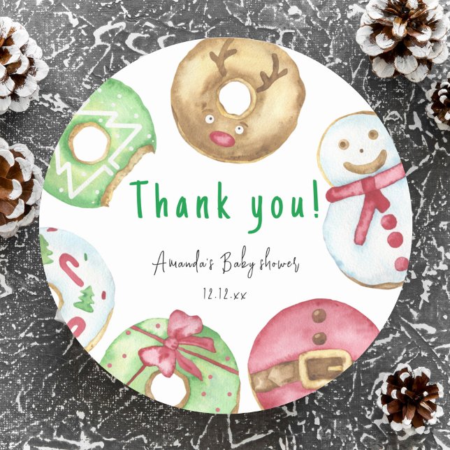 Adesivo Donuts de Natal Obrigado baby shower  (Criador carregado)