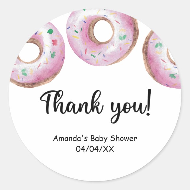 Adesivo Donuts rosa em aquarela obrigado (Frente)