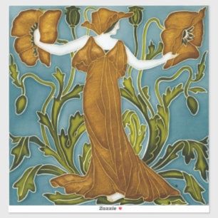 Adesivo Donzela da Papoula Laranja de Walter Crane Art Nou