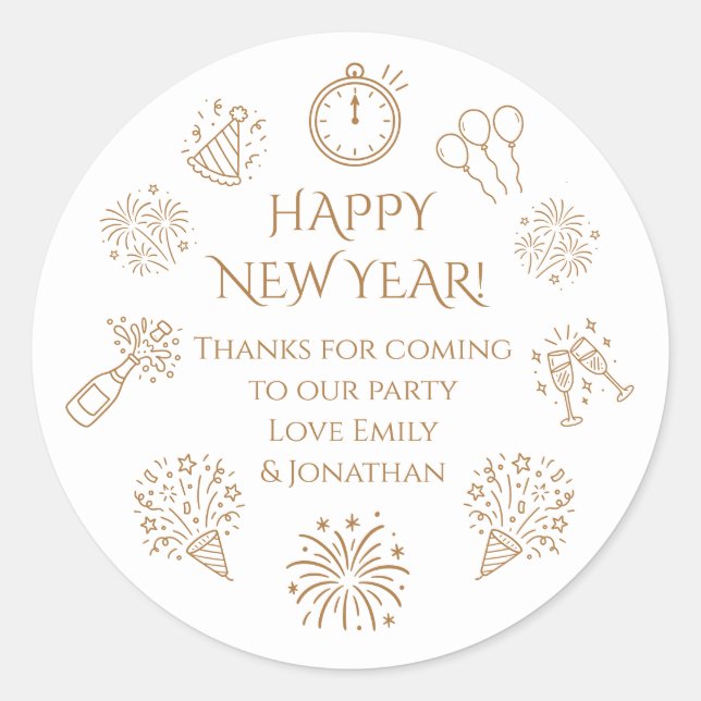Adesivo Doodles Gold text New Year Party Thank you  (Frente)
