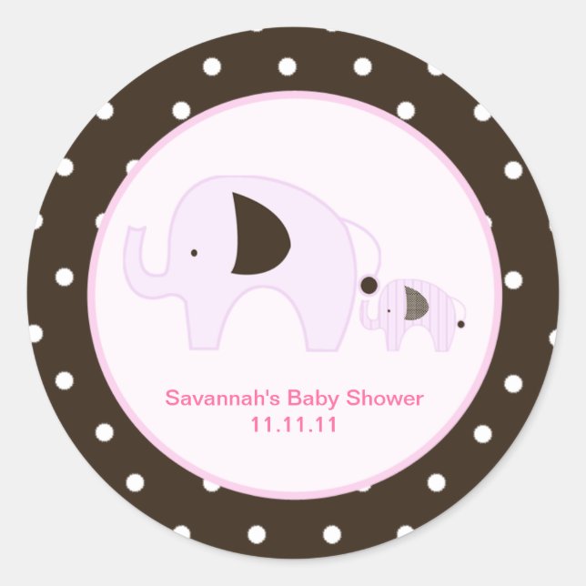Adesivo Dottie Elephant (Rosa) Favor Stickers 3 polegadas (Frente)
