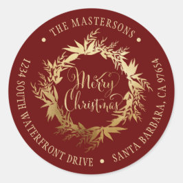 Adesivo Dourada Burgundy Christmas Wreath Return Endereço