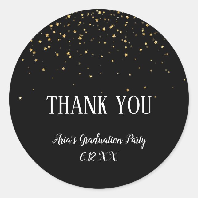 Adesivo Dourada Confetti sobre Graduação Negra Obrigado po (Frente)