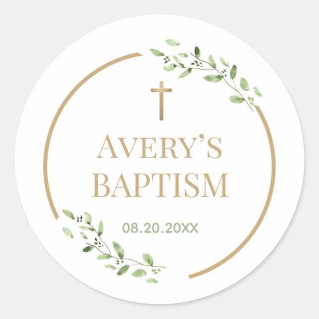 Adesivo Dourada cruz do batismo moderno Personalizável (Frente)
