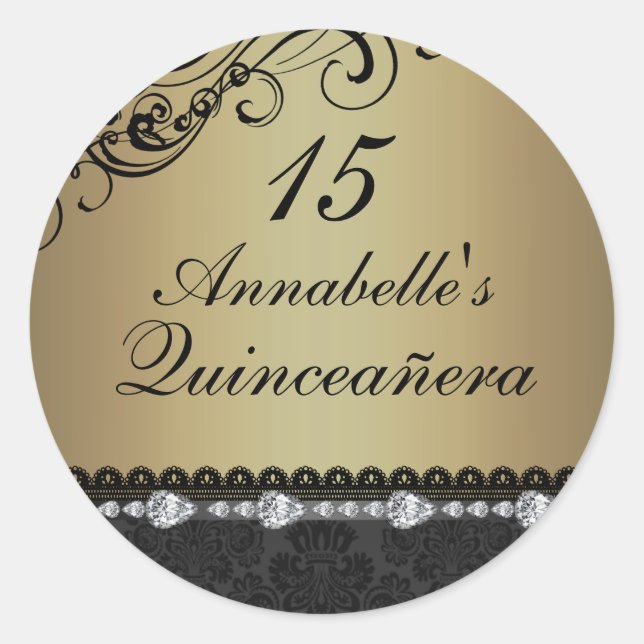 Adesivo Dourada Diamond & Damask Quinceanera Sticker (Frente)