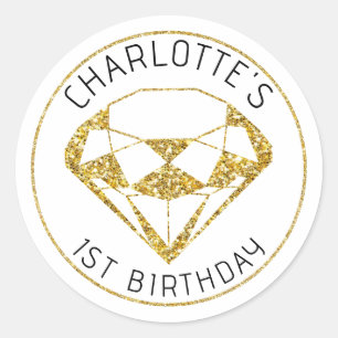 Adesivo Dourada Diamond Gem Birthday Favor Sticker