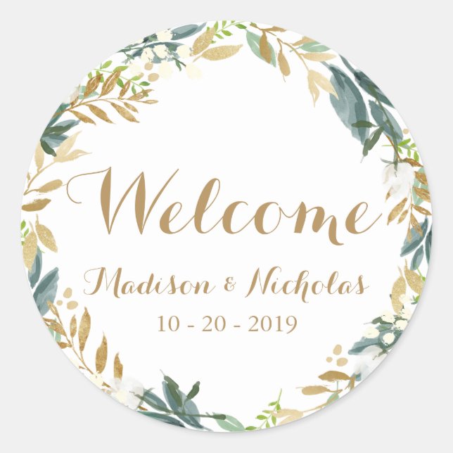 Adesivo Dourada Flor Branca Wreath Wreath Boas-vindas Stic (Frente)