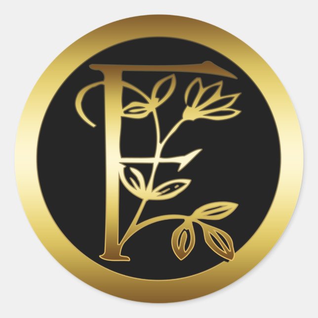 ADESIVO DOURADA FLORAL MONOGRAMA LETRA F (Frente)