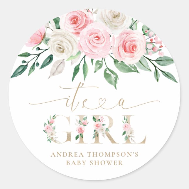 Adesivo Dourada Floral Rosa Esbranquiçada É Chá de fraldas (Frente)