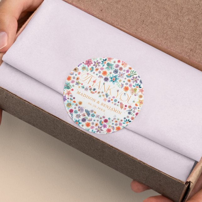 Adesivo Dourada Floral Wildflower Obrigado Favor do Casame (Criador carregado)