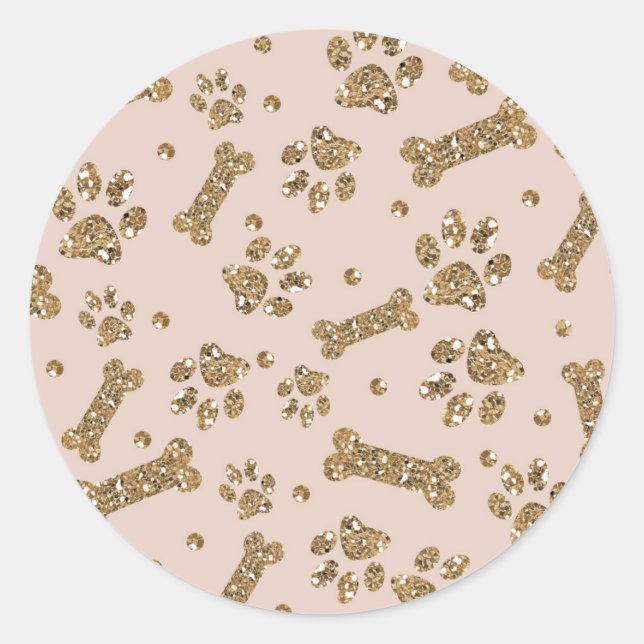 Adesivo Dourada Glitter Beige Blush Pet Paw Puppy Cão (Frente)