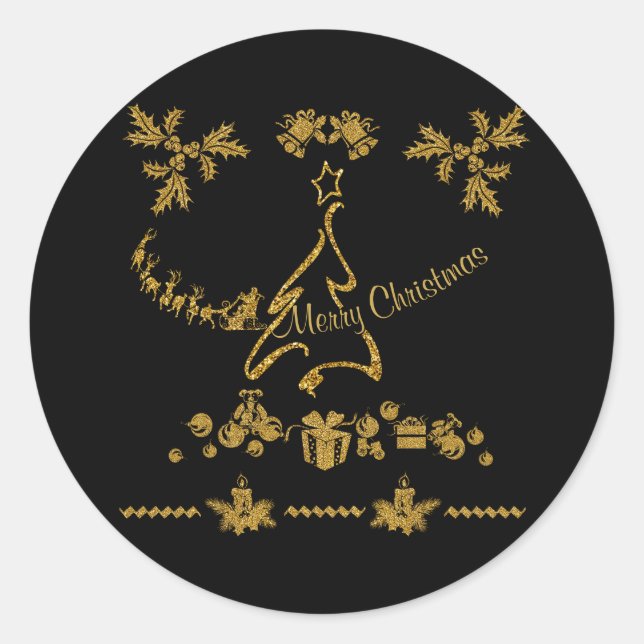 Adesivo Dourada Glitter Feliz Natal, Papai Noel (Frente)